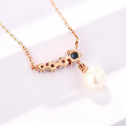 Elegant pearl pendant necklace five stone dainty pendant 9k/14k/18k rose  gold art deco London blue topaz pendant necklace Anniversary gift - PENFINE