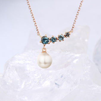 Elegant pearl pendant necklace five stone dainty pendant 9k/14k/18k rose  gold art deco London blue topaz pendant necklace Anniversary gift - PENFINE