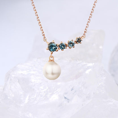 Elegant pearl pendant necklace five stone dainty pendant 9k/14k/18k rose  gold art deco London blue topaz pendant necklace Anniversary gift - PENFINE