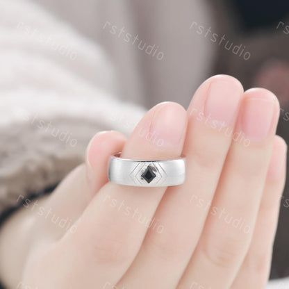 Couple Ring Set: Mens Kite Black Spinel Ring: Women's Moss Agate Ring