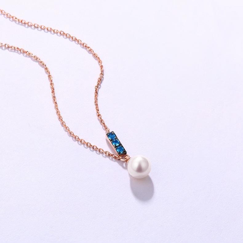 Dainty pearl pendant necklace Minimalist pendant 9k/14k/18k rose  gold art deco London blue topaz pendant necklace Anniversary gift for mom - PENFINE