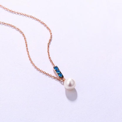 Dainty pearl pendant necklace Minimalist pendant 9k/14k/18k rose  gold art deco London blue topaz pendant necklace Anniversary gift for mom - PENFINE