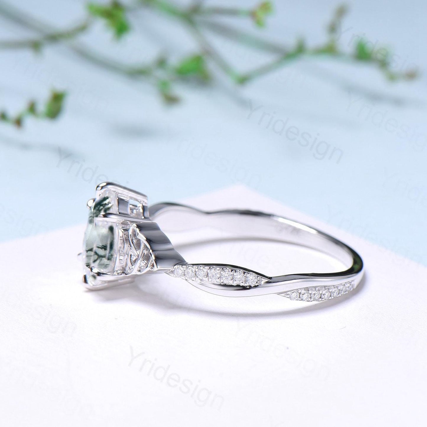 Norse Viking Pear Shaped Moss Agate Engagement Ring For Women Unique Celtic infinity moissanite wedding ring spilt shank anniversary gifts - PENFINE