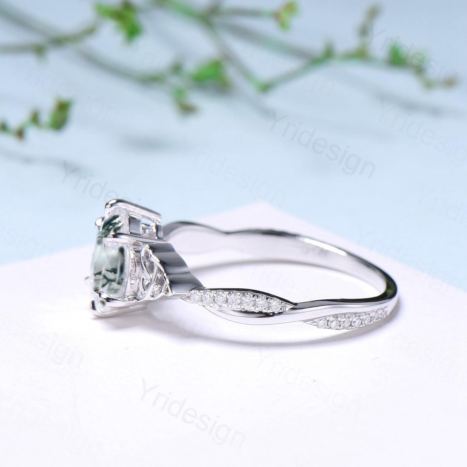 Norse Viking Pear Shaped Moss Agate Engagement Ring For Women Unique Celtic infinity moissanite wedding ring spilt shank anniversary gifts - PENFINE