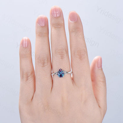Celtic Knot Pear Shaped Alexandrite Engagement Ring Unique Norse Viking infinity Color Change Wedding Ring Spilt Shank Anniversary gifts - PENFINE