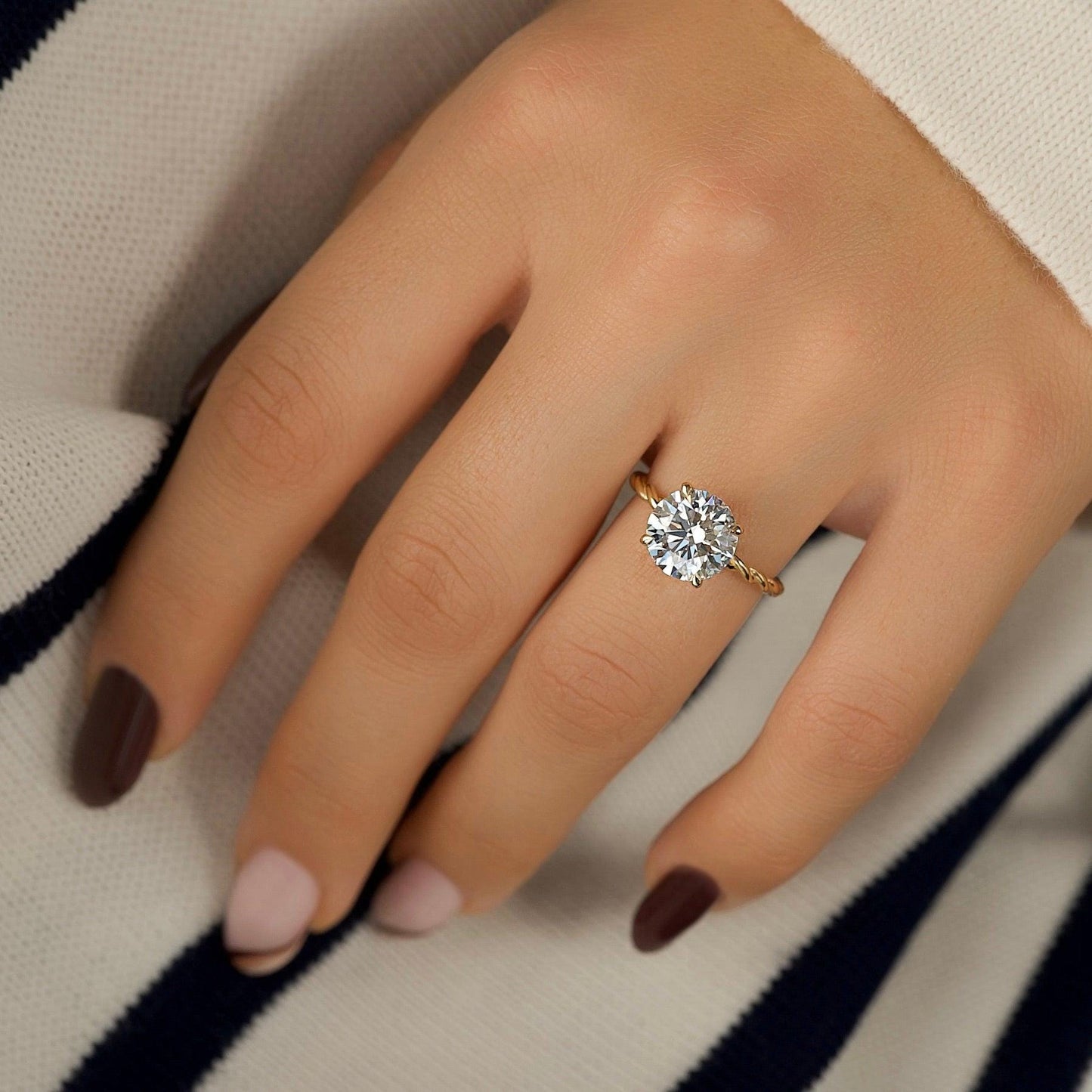 Minimalist Diamond Ring Dazzling Twist Rope Lab Grown Diamond Engagement Ring IGI Certified Hidden Halo Diamond Ring Anniversary Gifts Women - PENFINE