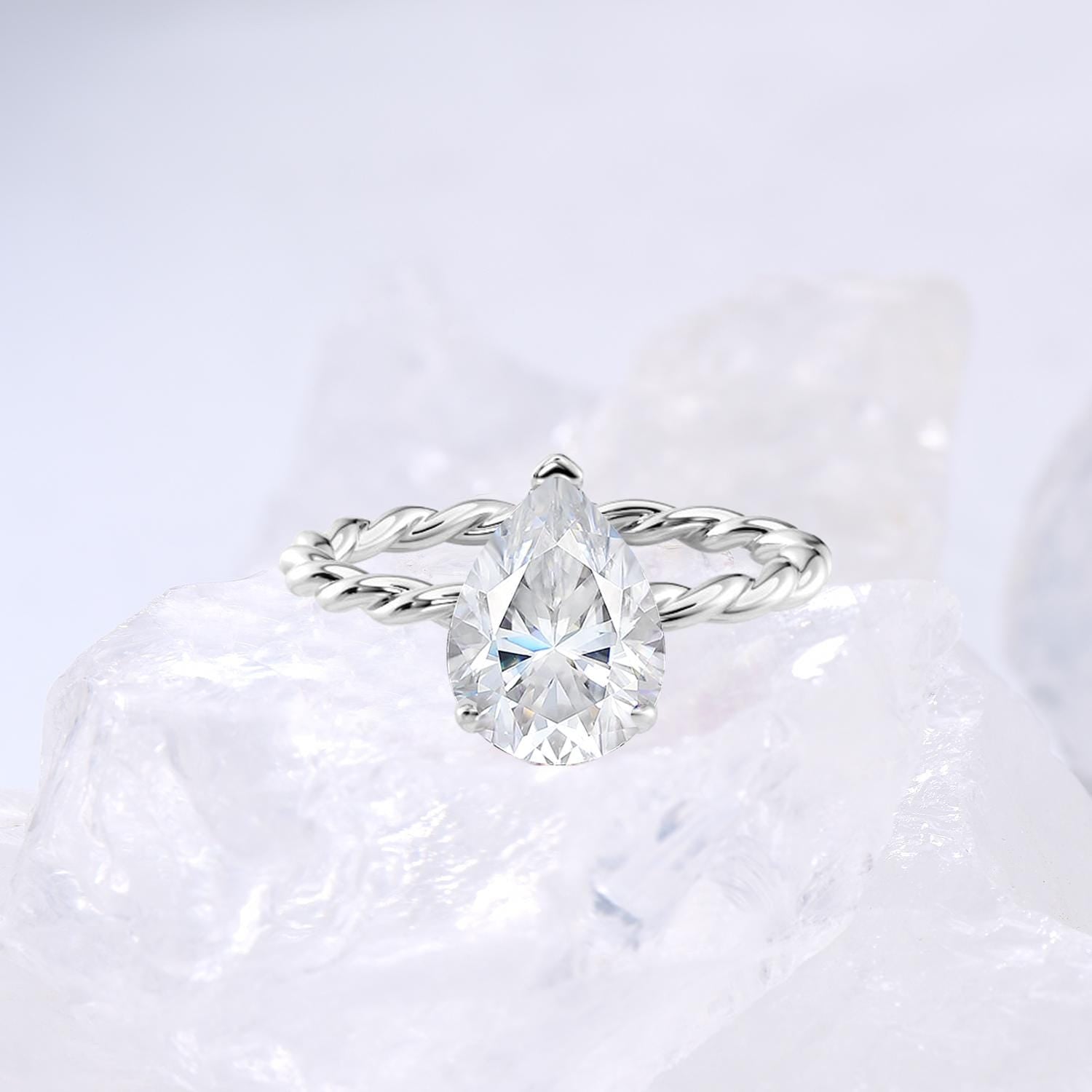Minimalist Diamond Ring Dazzling Twist Rope Lab Grown Diamond Engagement Ring IGI Certified Hidden Halo Diamond Ring Anniversary Gifts Women - PENFINE