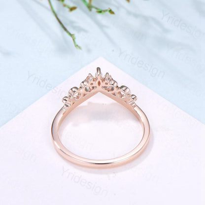 Curved Moonstone Wedding Band 14k rose gold celtic knot Marquise cut wedding ring Unique Stacking matching ring Promise Anniversary band - PENFINE