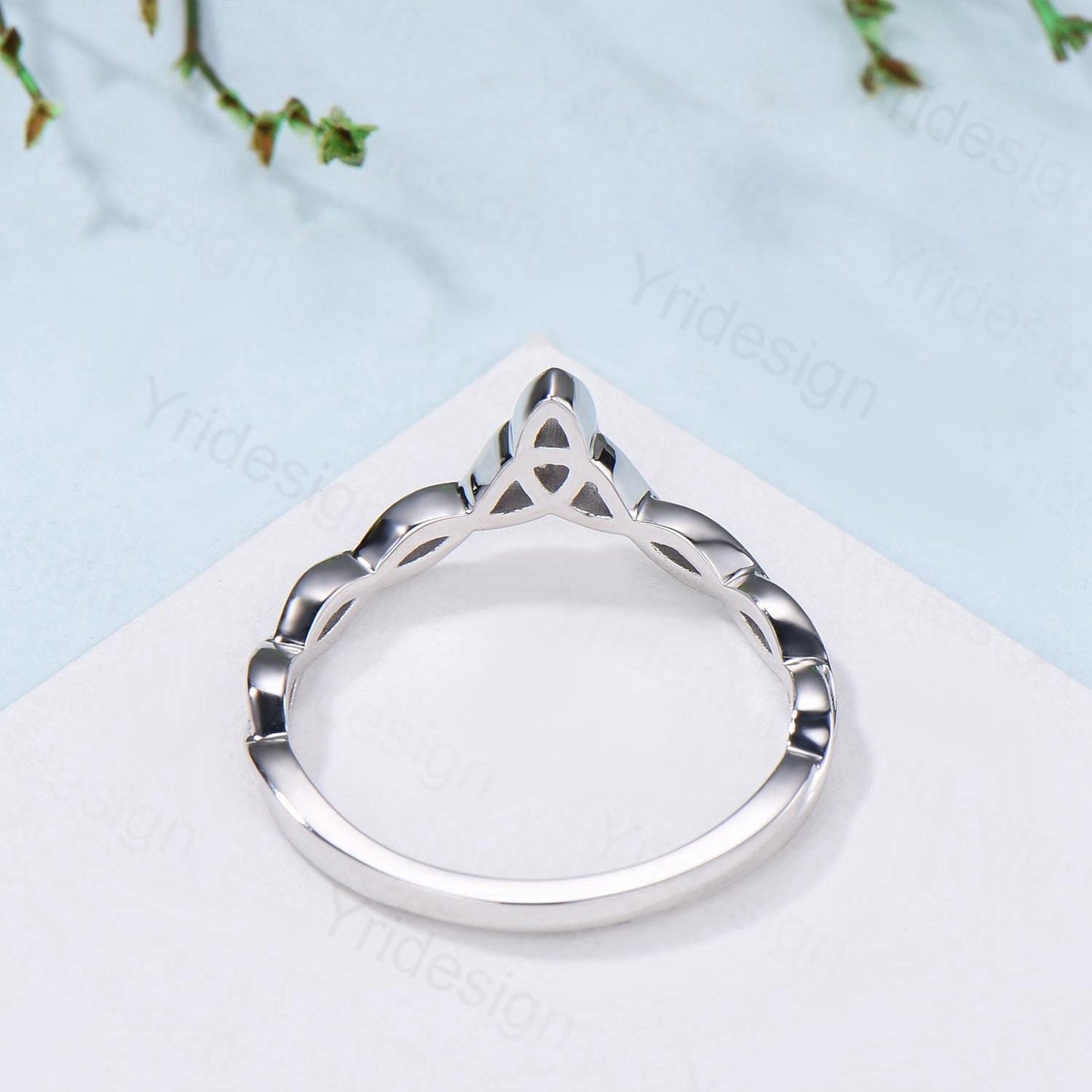 Celtic Knot Norse Viking wedding band women-unique curved plain gold wedding band 14k white gold- Matching stacking band anniversary ring - PENFINE