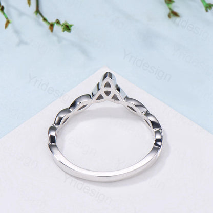 Celtic Knot Norse Viking wedding band women-unique curved plain gold wedding band 14k white gold- Matching stacking band anniversary ring - PENFINE
