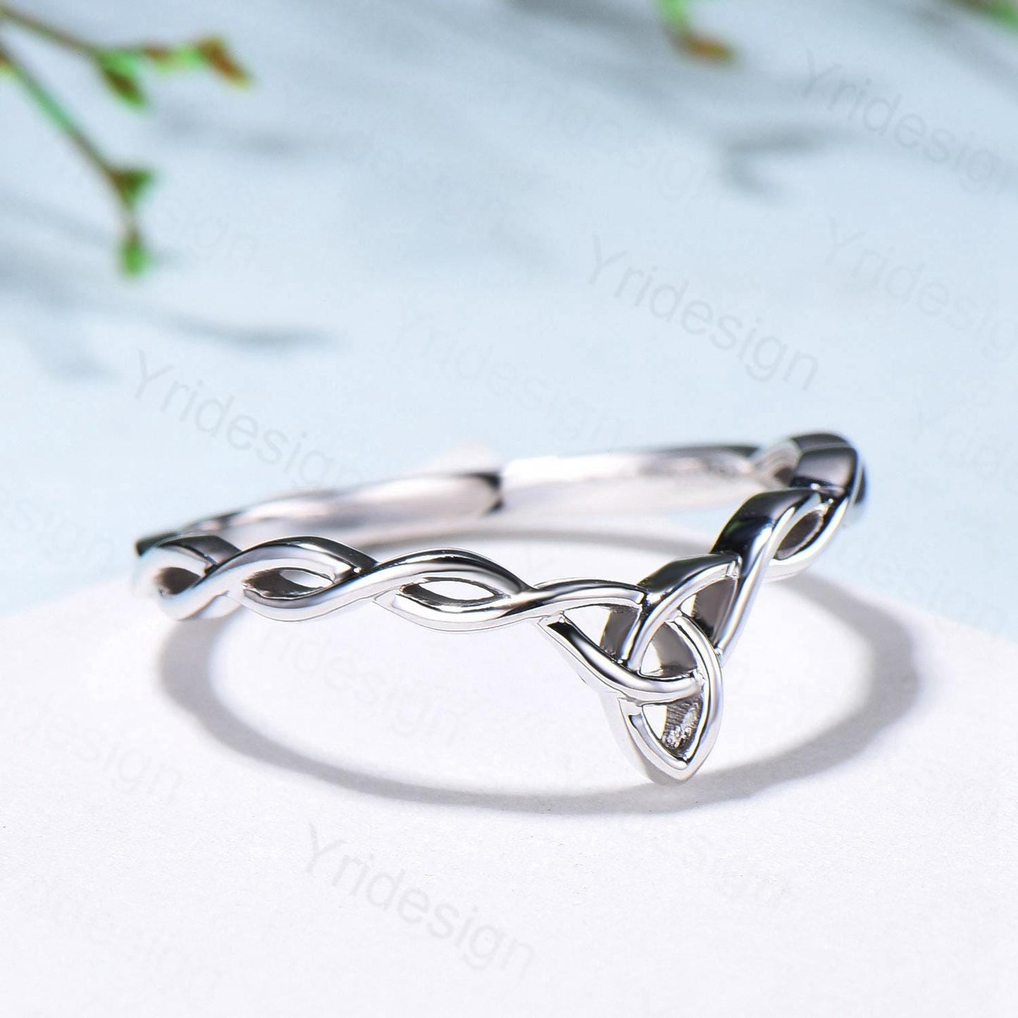 Celtic Knot Norse Viking wedding band women-unique curved plain gold wedding band 14k white gold- Matching stacking band anniversary ring - PENFINE
