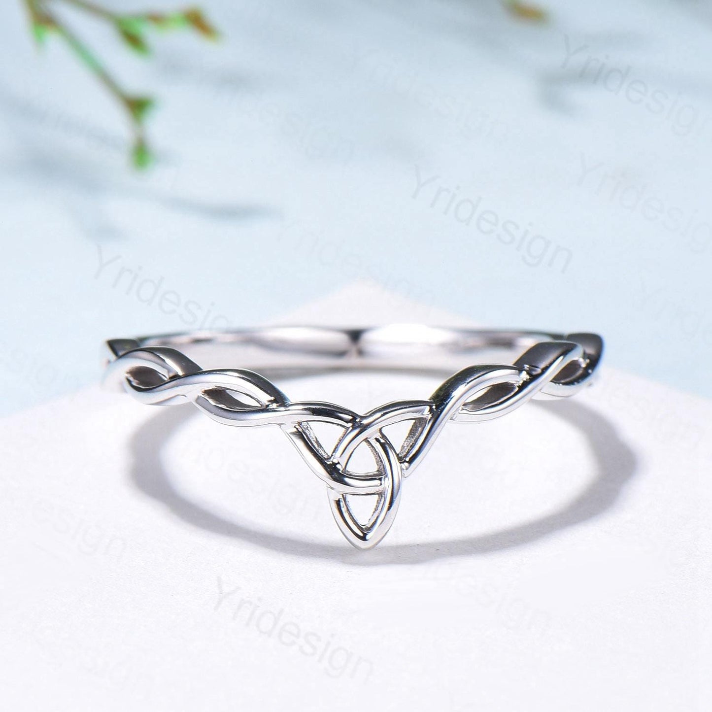 Celtic Knot Norse Viking wedding band women-unique curved plain gold wedding band 14k white gold- Matching stacking band anniversary ring - PENFINE