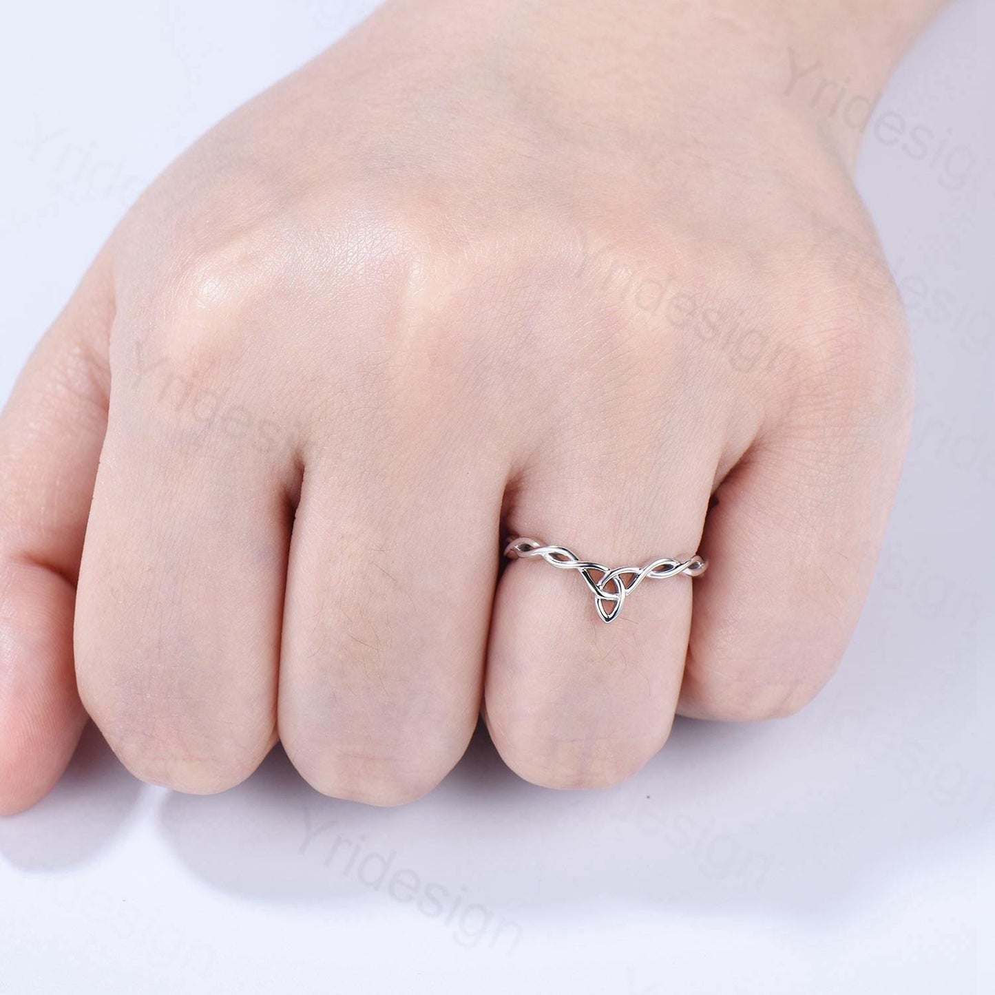 Celtic Knot Norse Viking wedding band women-unique curved plain gold wedding band 14k white gold- Matching stacking band anniversary ring - PENFINE