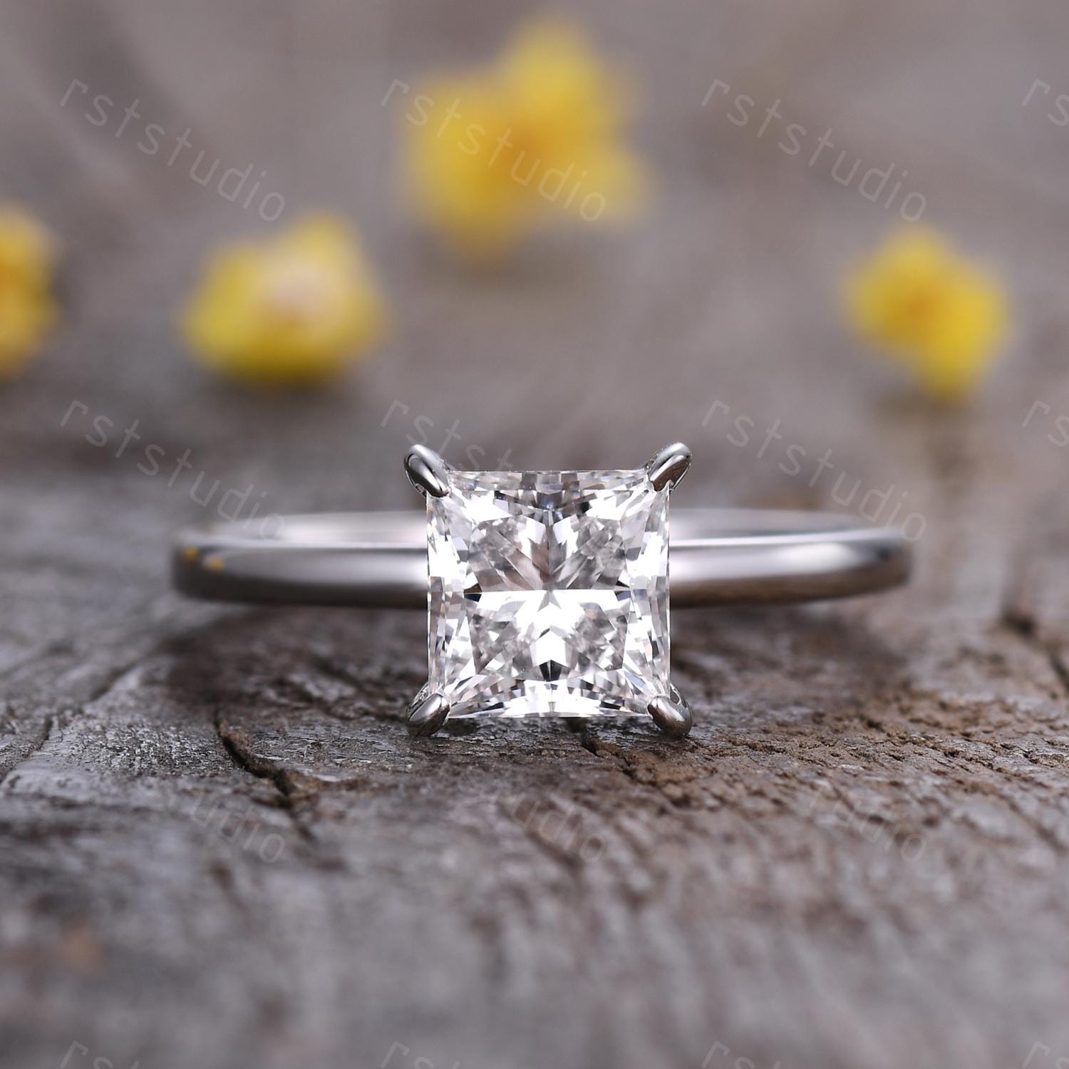 IGI Certified 2Ct Princess Cut Lab Grown Diamond Engagement Ring Set Women Solitaire Diamond Ring Art Deco Promise Wedding Set Bridal Set
