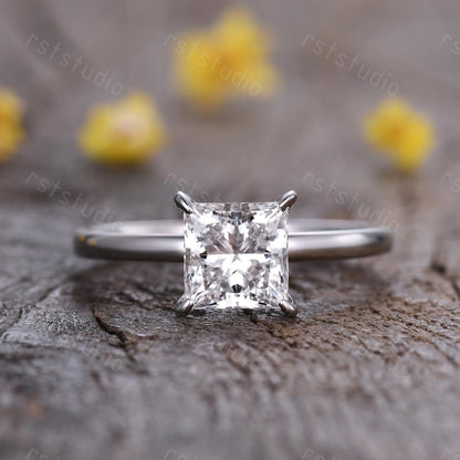 IGI Certified 2Ct Princess Cut Lab Grown Diamond Engagement Ring Set Women Solitaire Diamond Ring Art Deco Promise Wedding Set Bridal Set