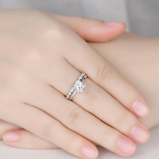 IGI Certified 2Ct Princess Cut Lab Grown Diamond Engagement Ring Set Women Solitaire Diamond Ring Art Deco Promise Wedding Set Bridal Set