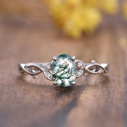 Couple Ring Set: Mens Kite Black Spinel Ring: Women's Moss Agate Ring