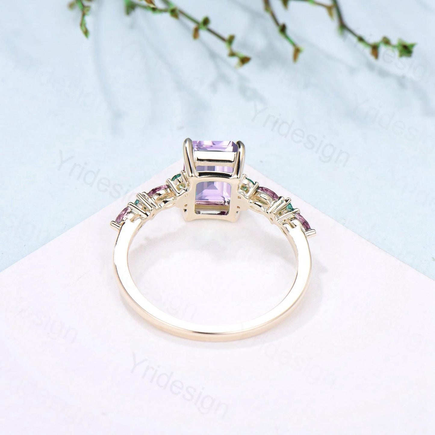 Unique Emerald Cut lavender amethyst Ring Marquise Alexandrite Opal Purple Engagement Ring February Birthstone Handmade Proposal Gifts Women - PENFINE