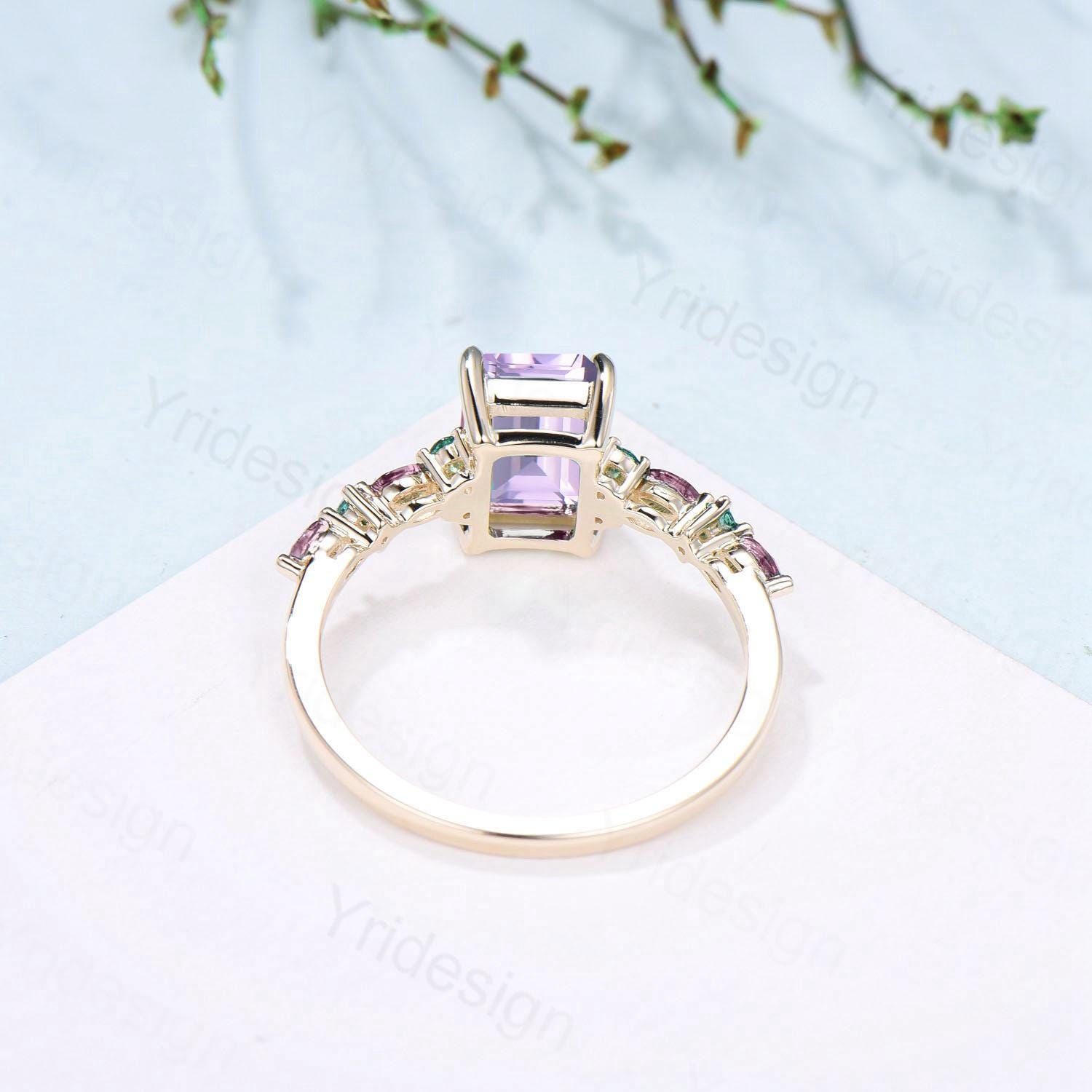 Unique Emerald Cut lavender amethyst Ring Marquise Alexandrite Opal Purple Engagement Ring February Birthstone Handmade Proposal Gifts Women - PENFINE