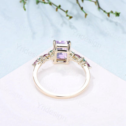 Unique Emerald Cut lavender amethyst Ring Marquise Alexandrite Opal Purple Engagement Ring February Birthstone Handmade Proposal Gifts Women - PENFINE