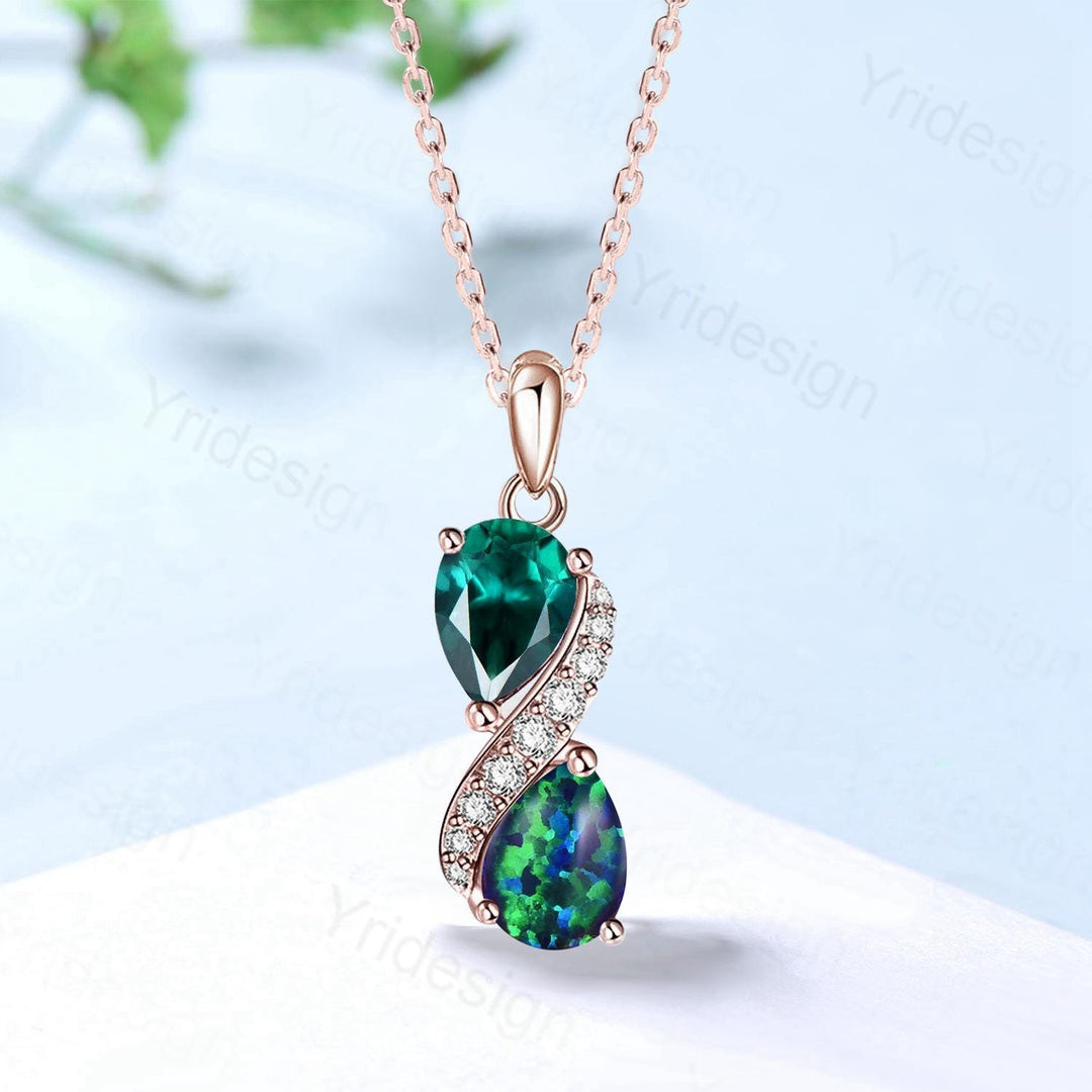 Unique Blue Opal Emerald Pendant Necklace Women Alternative Moissanite black opal necklace Vintage Snake Promise Gift teardrop pendant women - PENFINE