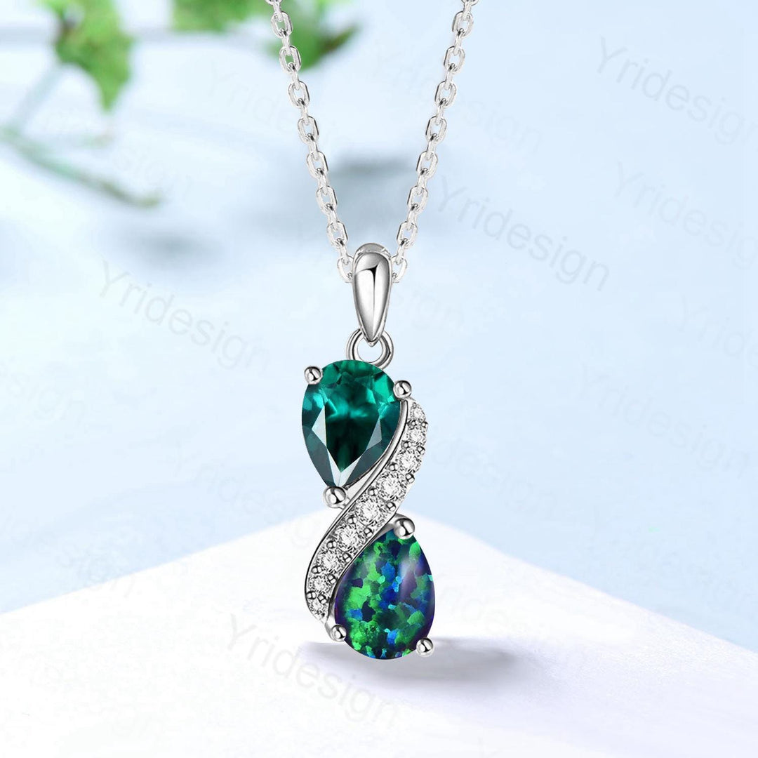 Unique Blue Opal Emerald Pendant Necklace Women Alternative Moissanite black opal necklace Vintage Snake Promise Gift teardrop pendant women - PENFINE