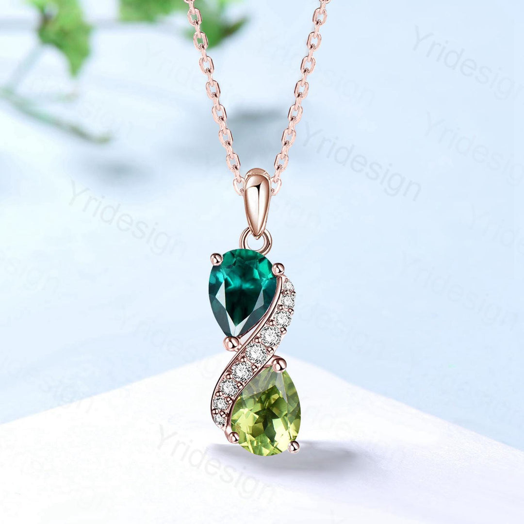 Unique Peridot Emerald Pendant Necklace Women Alternative Moissanite Green Crystal Necklace Snake Promise Gift pear shaped pendant for mom - PENFINE