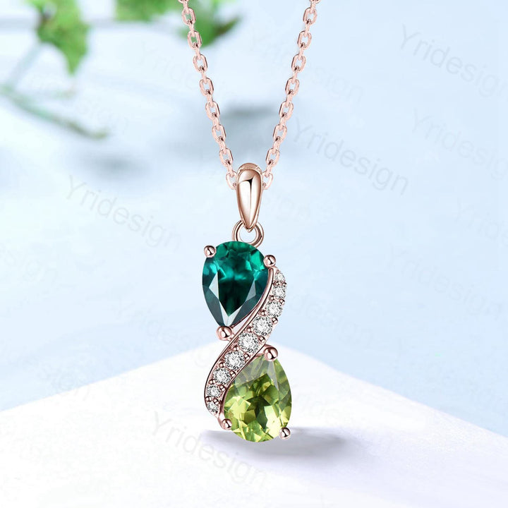 Unique Peridot Emerald Pendant Necklace Women Alternative Moissanite Green Crystal Necklace Snake Promise Gift pear shaped pendant for mom - PENFINE