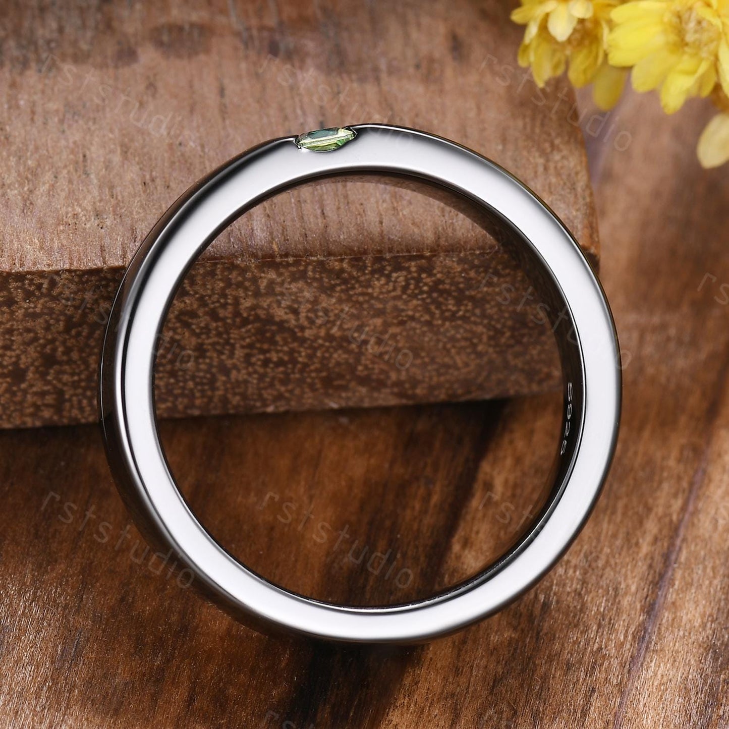 Gothic Black Gold Ring: Emerald Peridot Princess Cut Birthstone Band