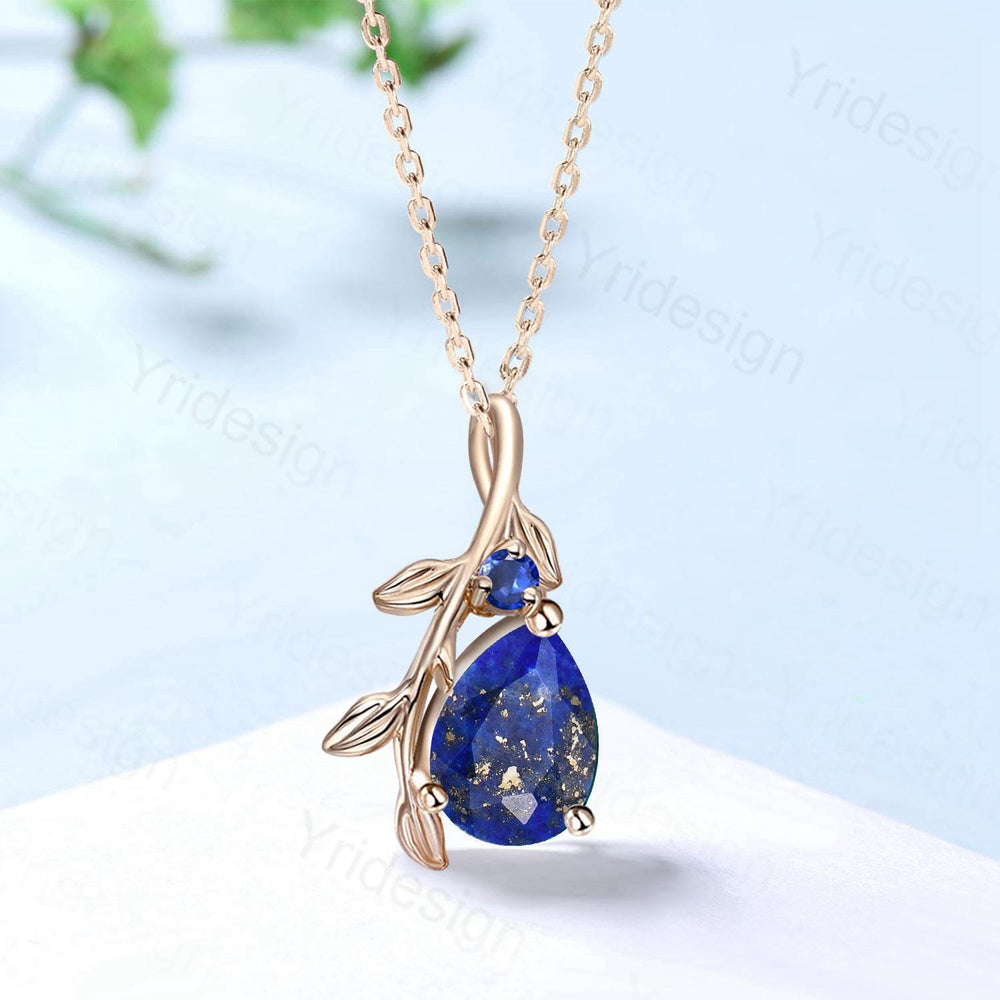 Natural Inspired Lapis Lazuli Pendant Necklace sapphire leaf branch necklace elegant twisted pendant mom anniversary gifts for daughter - PENFINE
