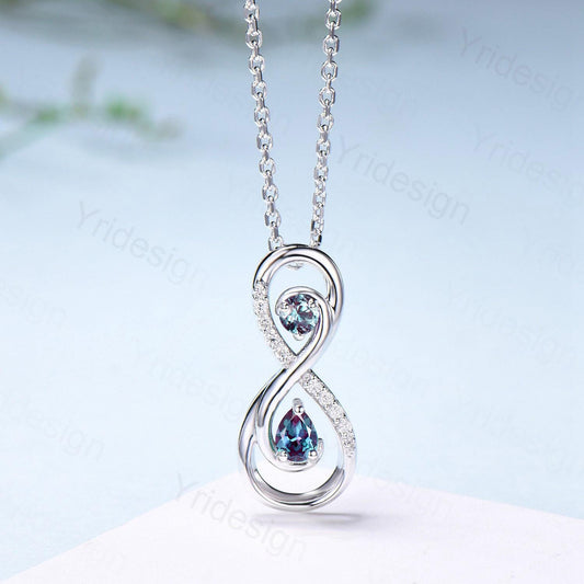 Vintage Alexandrite Necklace Unique Infinity Forever Style Pendant Dainty Eternal Amethyst Color Change Stone Pendant Best Anniversary gifts - PENFINE