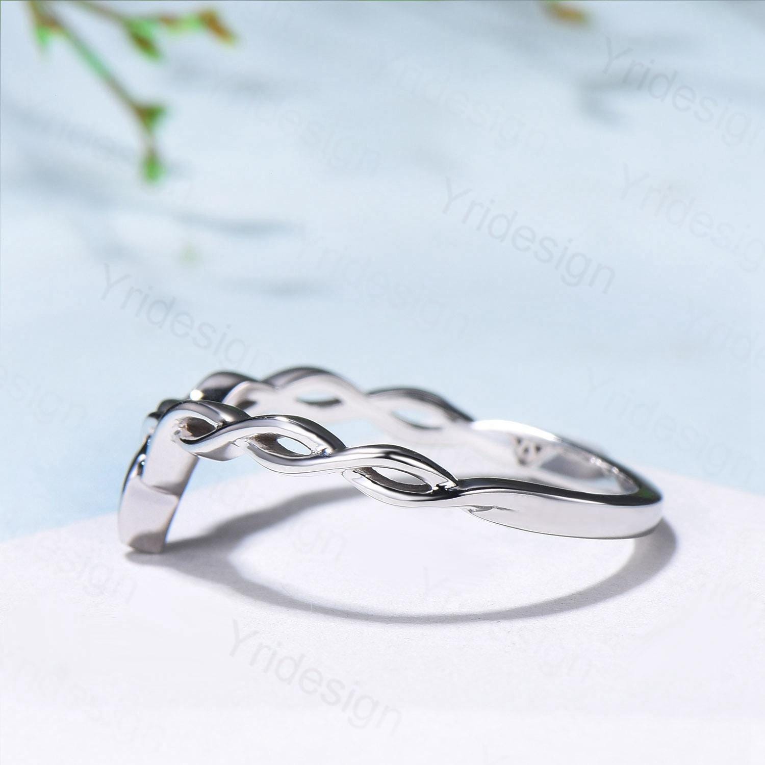 Celtic Knot Norse Viking wedding band women-unique curved plain gold wedding band 14k white gold- Matching stacking band anniversary ring - PENFINE