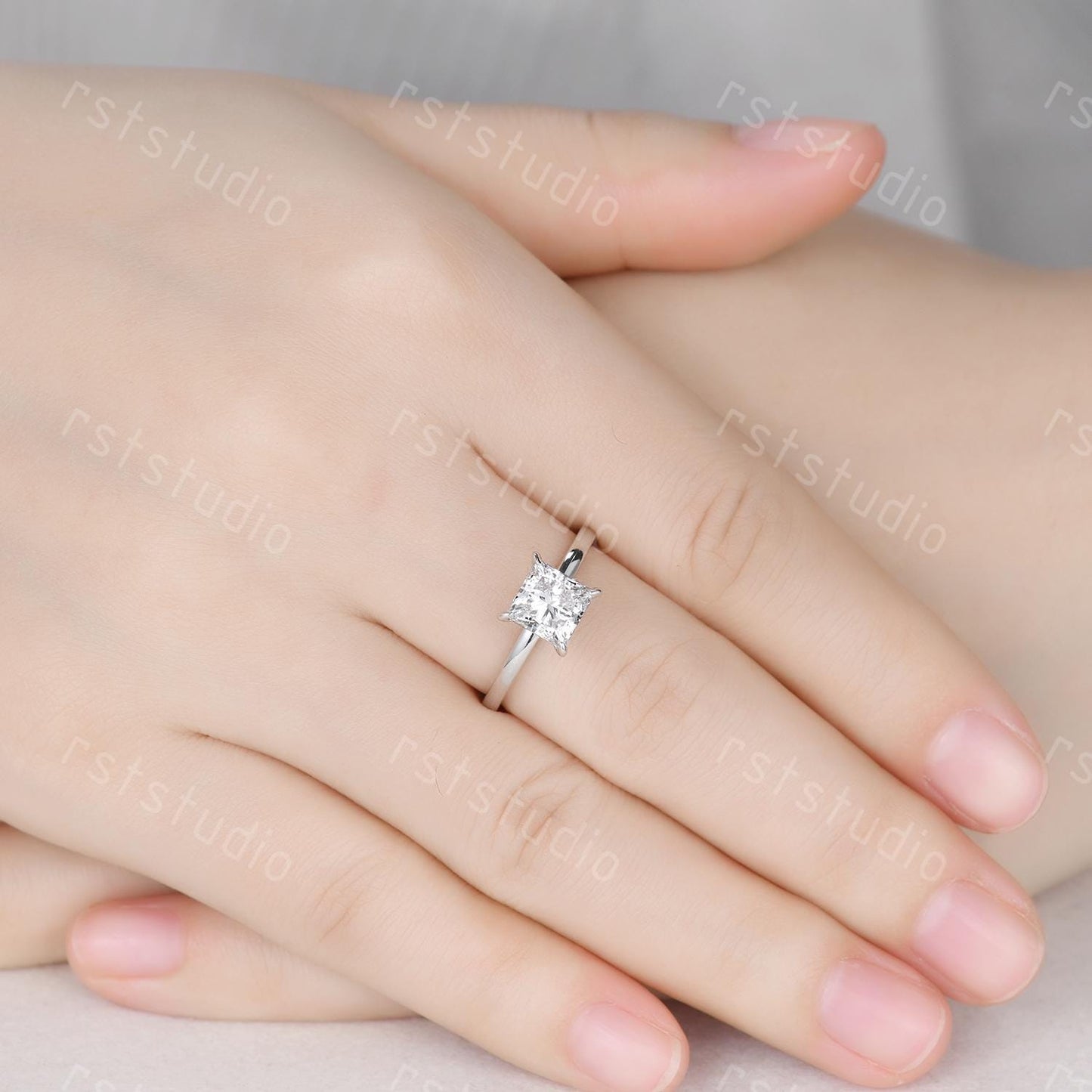 IGI Certified 2Ct Princess Cut Lab Grown Diamond Engagement Ring Set Women Solitaire Diamond Ring Art Deco Promise Wedding Set Bridal Set