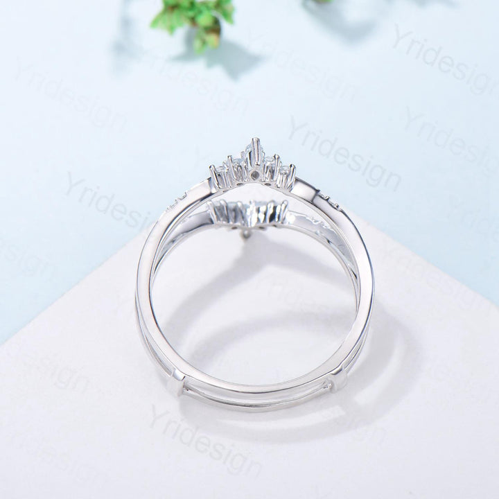 Double Curved Aquamarine Wedding Band Sterling Silver White Gold Enhancer Stacking Aquamarine Matching Nesting Band Jacket Anniversary Gifts - PENFINE