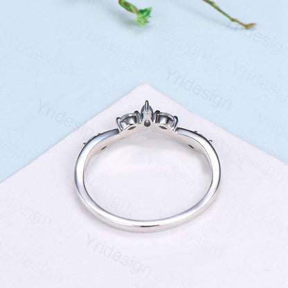 Pear Shaped And Marquise Blue Sapphire Wedding Band Stacking Wedding Ring Curved Wedding Band Dainty Ring Bridal Promise Ring for Women - PENFINE