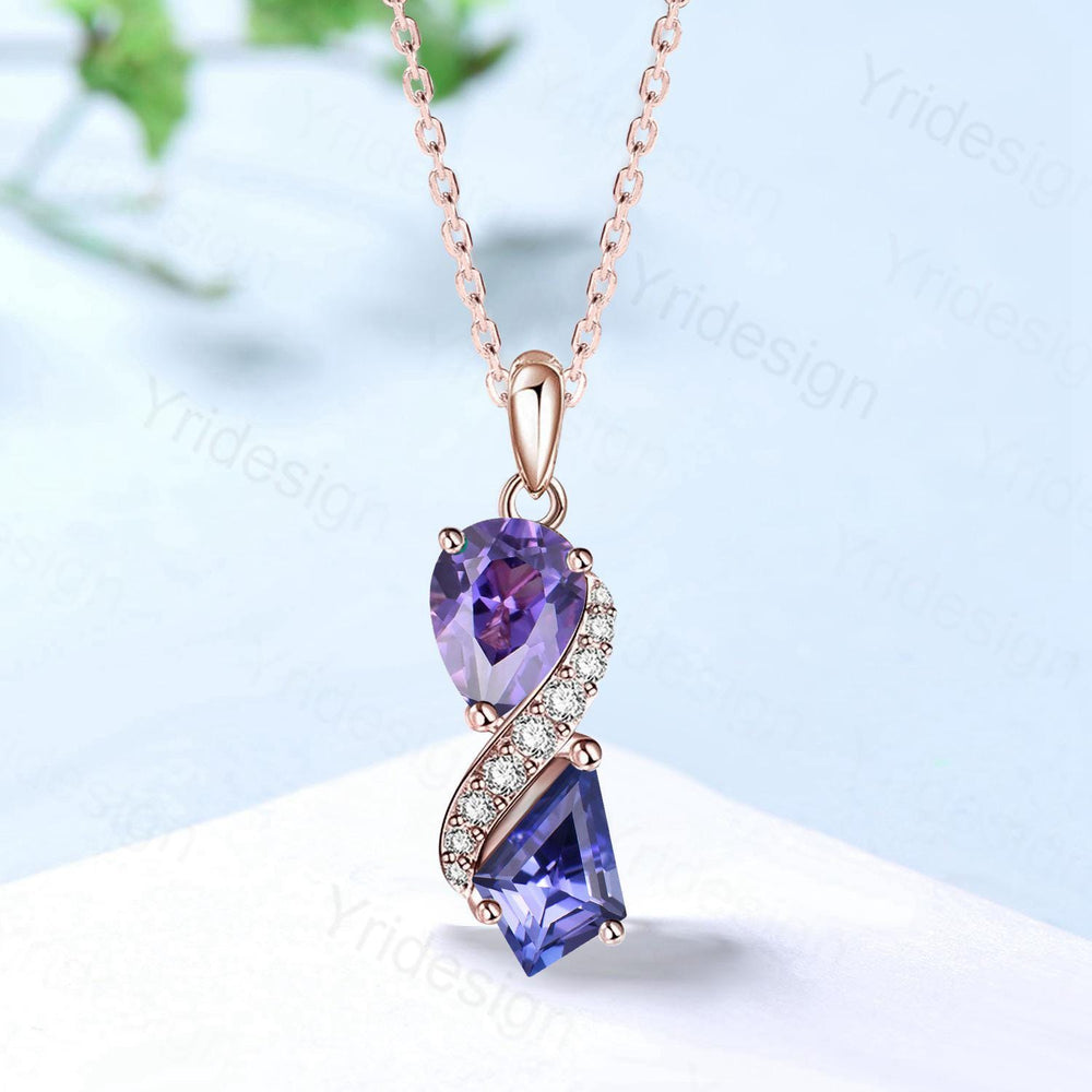 Unique Kite Cut Tanzanite Pendant Necklace Women Alternative Moissanite Pear Shaped Purple Sapphire Necklace Vintage Snake Anniversary Gift - PENFINE