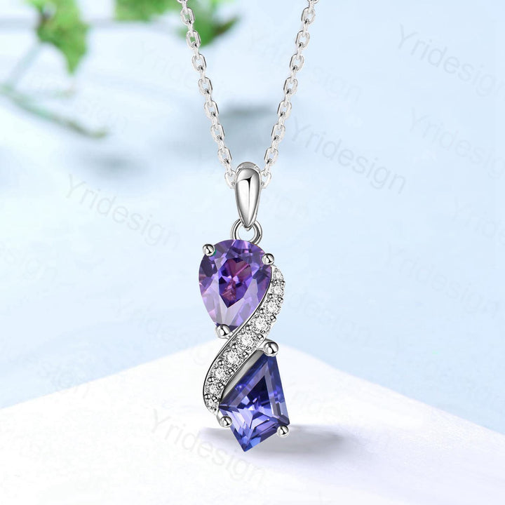 Unique Kite Cut Tanzanite Pendant Necklace Women Alternative Moissanite Pear Shaped Purple Sapphire Necklace Vintage Snake Anniversary Gift - PENFINE
