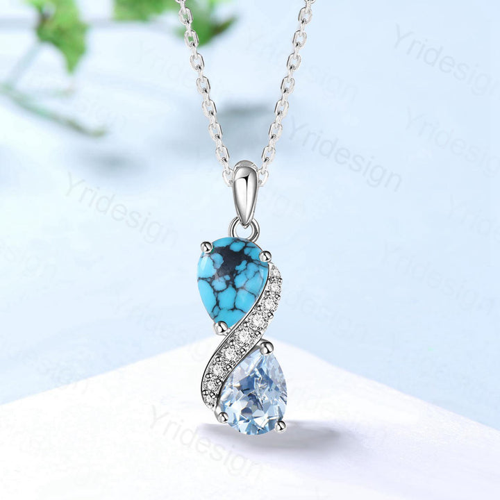 Unique Aquamarine Turquoise Pendant Necklace Women Alternative Moissanite necklace Vintage Snake Promise Gift Pear Shaped Pendant for Mom - PENFINE