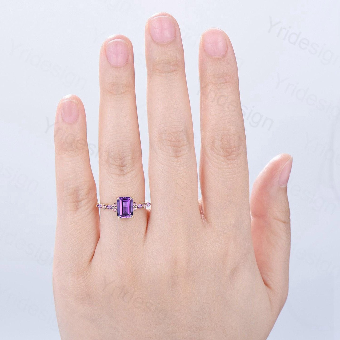 Unique Emerald Cut Amethyst Ring Marquise Purple Crystal Vintage Engagement Ring February Birthstone Handmade Bat Proposal Gifts for Women - PENFINE