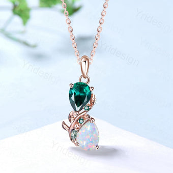 Nature Inspired Opal Emerald Pendant Necklace Women Unique Alternative Moss Agate Necklace Branch Snake pear shaped leaf pendant mom's gift - PENFINE