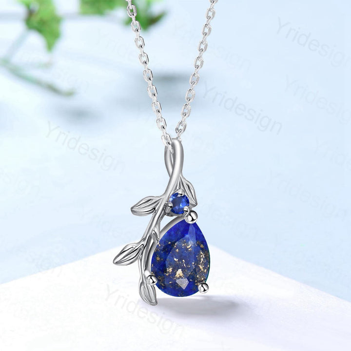 Natural Inspired Lapis Lazuli Pendant Necklace sapphire leaf branch necklace elegant twisted pendant mom anniversary gifts for daughter - PENFINE