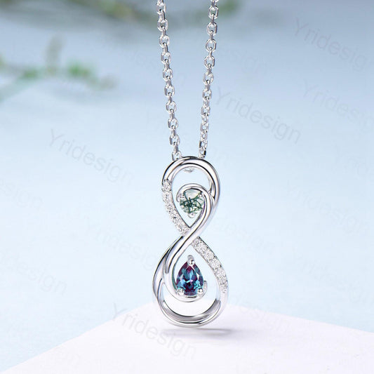 Vintage Alexandrite Necklace Unique Infinity Forever Style Pendant Dainty Eternal Amethyst Color Change Stone Pendant Best Anniversary gifts - PENFINE