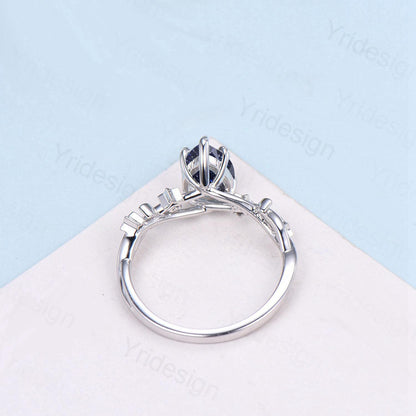 Elegant Pear Shaped Blue Sandstone Ring Vintage Moon Star Blue Goldstone Engagement Ring Leaf Vine Wedding Ring Blue Sapphire Promise Ring - PENFINE