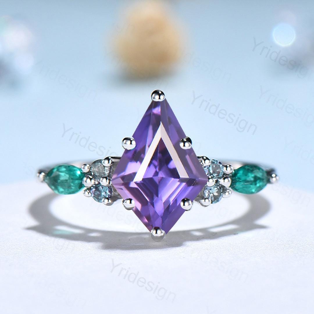 Vintage Lavender Amethyst Engagement Ring Cluster Alexandrite Emerald Wedding Ring Purple Sapphire Anniversary Ring Amethyst Promise Ring - PENFINE