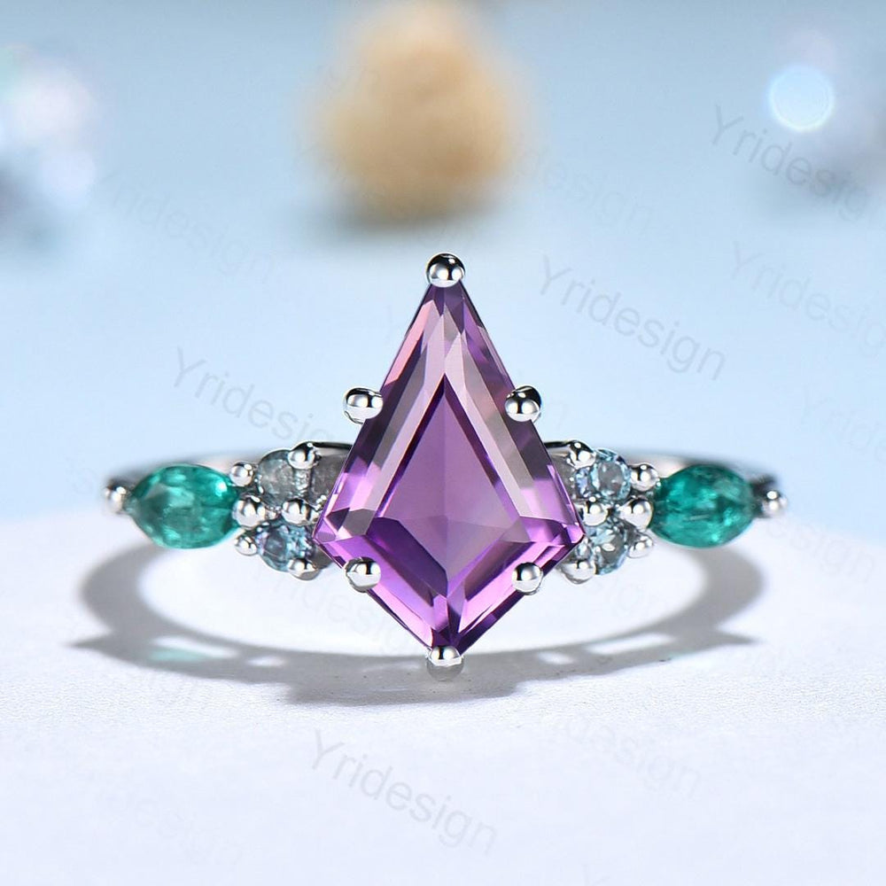 Vintage Lavender Amethyst Engagement Ring Cluster Alexandrite Emerald Wedding Ring Purple Sapphire Anniversary Ring Amethyst Promise Ring - PENFINE