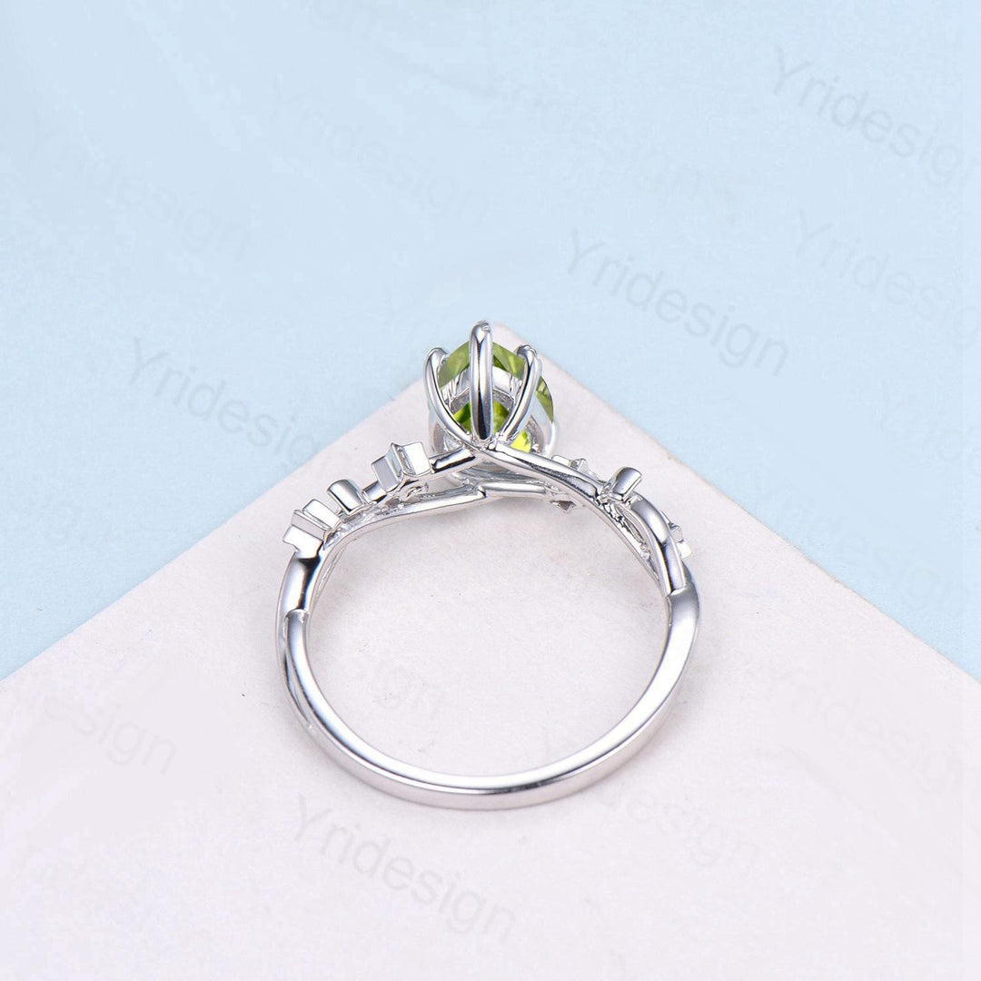 Vintage Peridot Engagement Ring Pear Shaped 14K White Gold Moon Star Emerald Wedding Ring August Birthstone Anniversary Promise Ring Gift - PENFINE