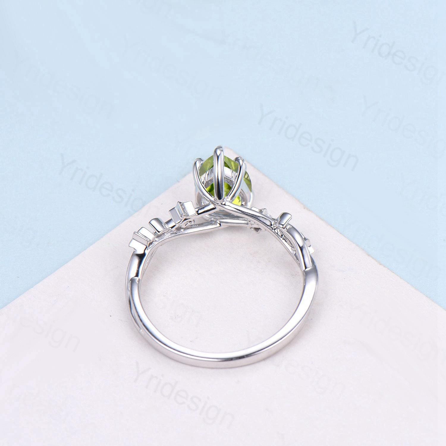 Vintage Peridot Engagement Ring Pear Shaped 14K White Gold Moon Star Emerald Wedding Ring August Birthstone Anniversary Promise Ring Gift - PENFINE