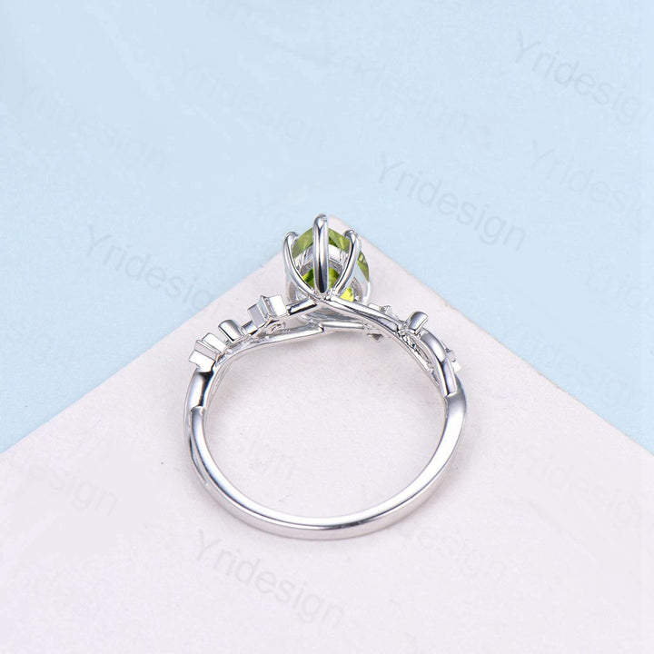 Vintage Peridot Engagement Ring Pear Shaped 14K White Gold Moon Star Emerald Wedding Ring August Birthstone Anniversary Promise Ring Gift - PENFINE