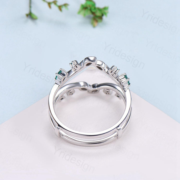 Elegant Emerald Enhancer Wedding Band Leaf Vine Ladies Wedding Ring Women Unique Nature Inspired Stacking Matching Ring Anniversary Gifts - PENFINE