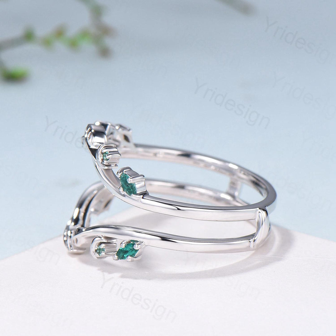 Elegant Emerald Enhancer Wedding Band Leaf Vine Ladies Wedding Ring Women Unique Nature Inspired Stacking Matching Ring Anniversary Gifts - PENFINE